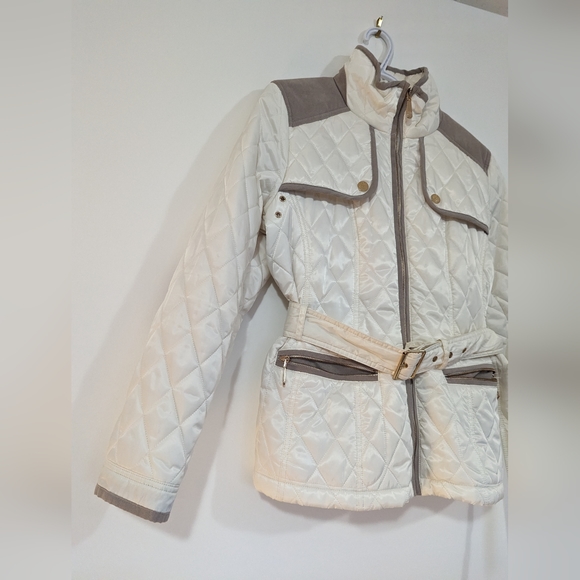 Vince Camuto White & Suede Puffer Jacket s: L - Picture 4 of 13